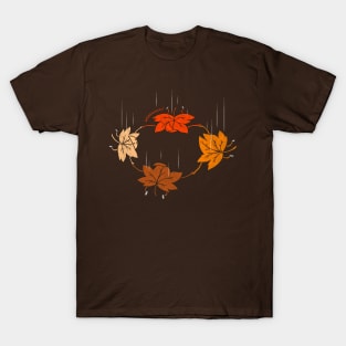 Funny Cute Kawaii Fall Season Autumn Leaves Extreme Sports Free Falling Skydiving Cartoon T-Shirt